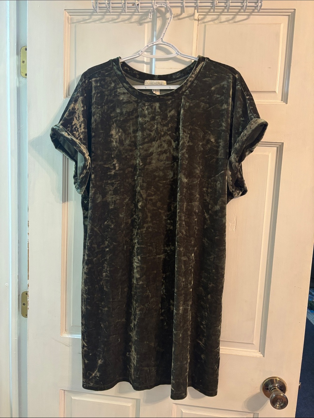 Forever 21 Olive Green Crushed Velvet Shift Dress